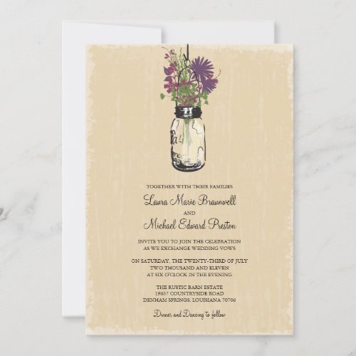 Rustic Hanging Mason Jar Wedding Invitation