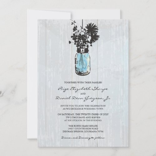 Rustic Hanging Mason Jar Wedding Personalized Invite