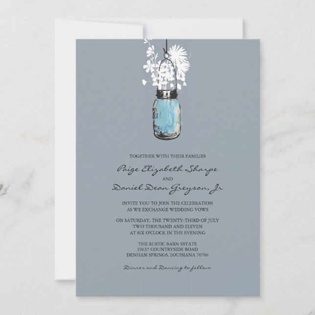 Rustic Hanging Mason Jar Wedding Invitation (Front)