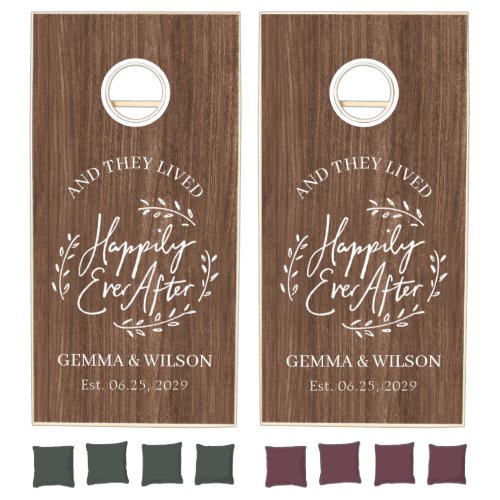 Rustic Happily Ever After Personalized Wedding  Cornhole Set