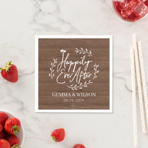 Rustic Happily Ever After Personalized Wedding Napkins