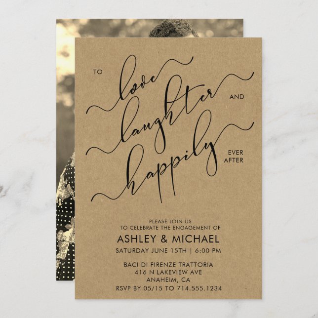 Rustic Happily Ever After Photo Kraft Engagement Invitation (Front/Back)