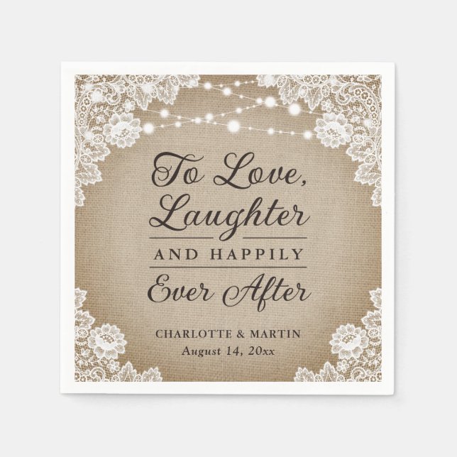 Rustic Happily Ever After Wedding Napkins (Front)