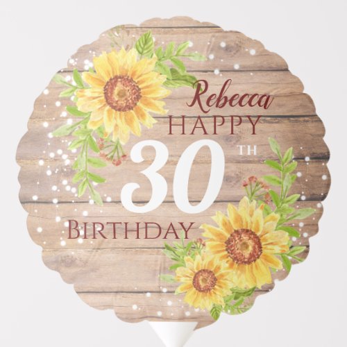 Rustic Happy 30th Birthday Floral Sunflower  Balloon