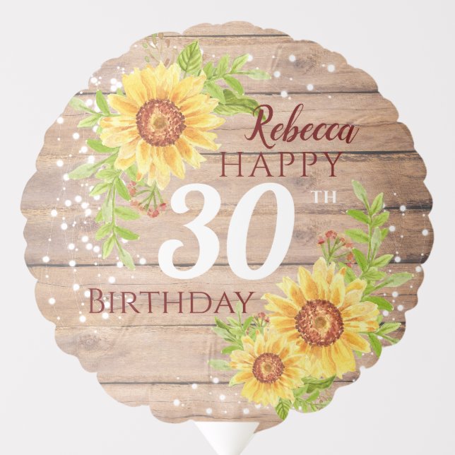Rustic Happy 30th Birthday Floral Sunflower  Balloon (Front)