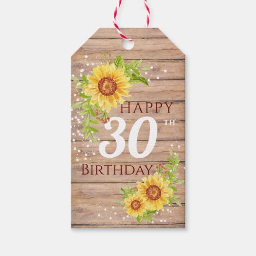 Rustic Happy 30th Birthday Floral Sunflower Gift Tags