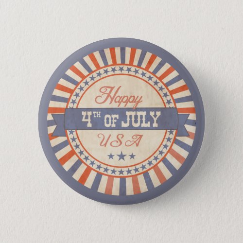 Rustic Happy 4th of July USA Stars Stripes  Button