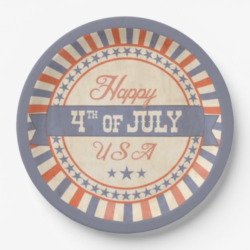 Rustic Happy 4th of July USA Stars Stripes Paper Plates