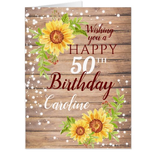 Rustic Happy 50th Birthday Floral Sunflower Big Card