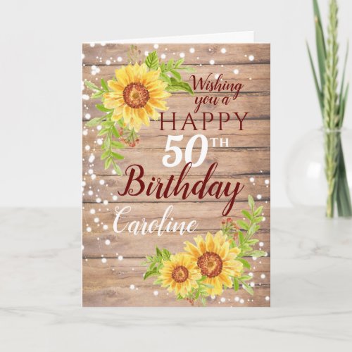 Rustic Happy 50th Birthday Floral Sunflower Card