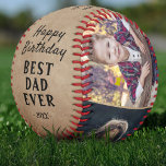 Rustic Happy Birthday Best Dad 3 Photo Collage  Baseball<br><div class="desc">Rustic Happy Birthday Best Dad Kids 3 Photo Collage Baseball. Make a special baseball ball for the best dad ever. Add 3 photos to the template and customize the text with your names. Lovely keepsake birthday gift for father.</div>