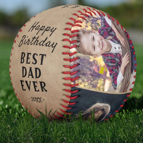 Rustic Happy Birthday Best Dad 3 Photo Collage  Baseball