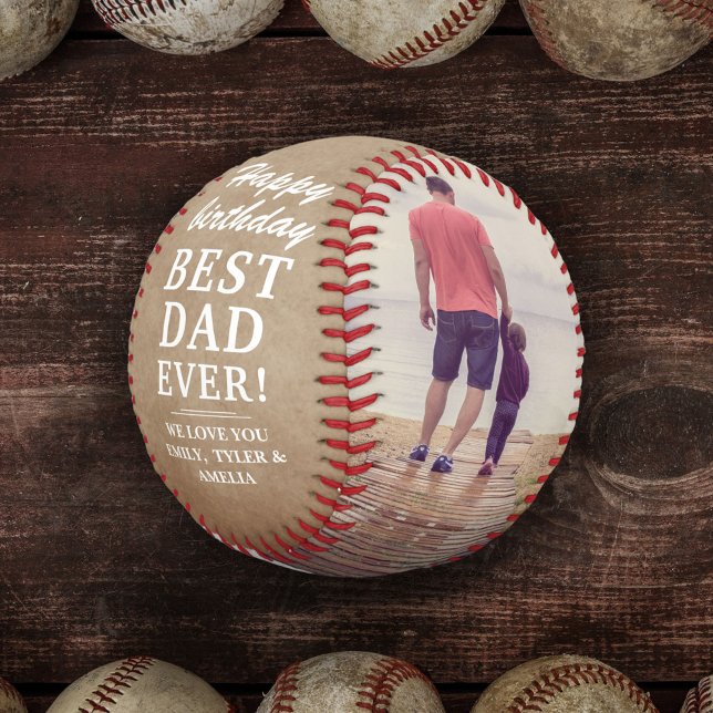 Rustic Happy Birthday Best Dad Ever 2 Photos  Baseball (Creator Uploaded)