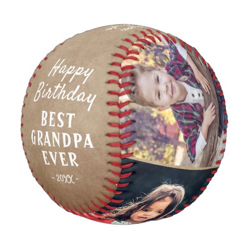 Rustic Happy Birthday Grandpa 3 Photo Collage Baseball