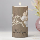 Rustic Happy Birthday Name Pillar Candle<br><div class="desc">Make your own custom candle. Personalize this design with your own text. To further customize this design select the "customize further" link.</div>