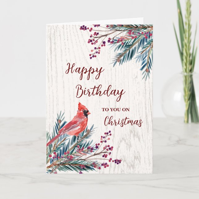 Rustic Happy Birthday on Christmas Card (Front)