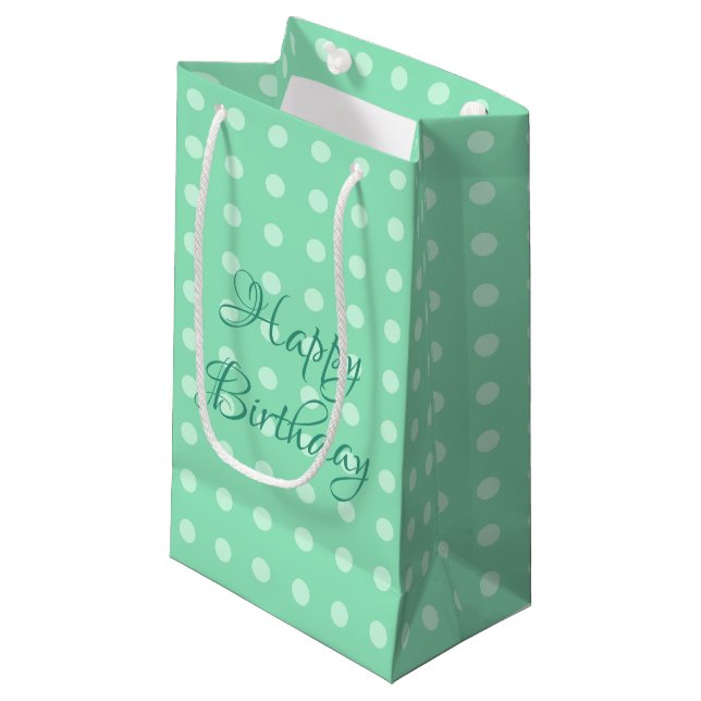 Rustic Happy Birthday Template Polka Dots Mint Small Gift Bag (Front Angled)