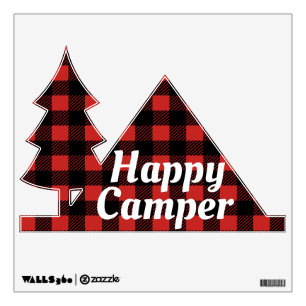 Rustic Happy Camper Buffalo Check Plaid Wall Decal