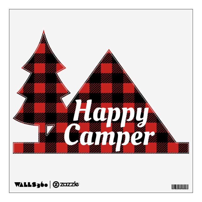 Rustic Happy Camper Buffalo Check Plaid Wall Decal (Front)