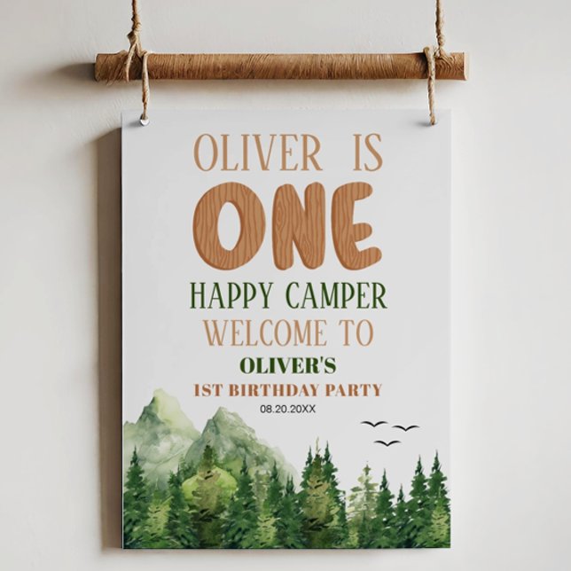 Rustic Happy Camper First Birthday Green Forest Foam Board (Creator Uploaded)