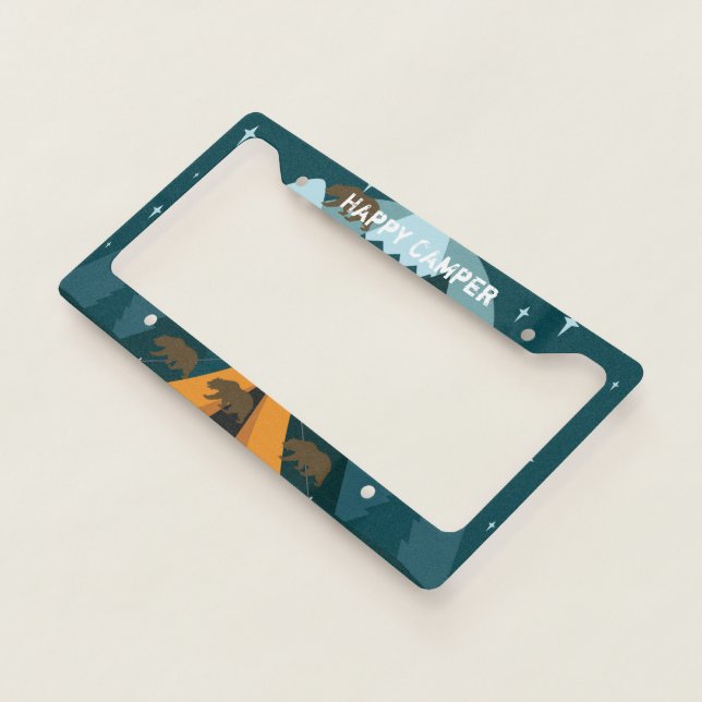 Rustic Happy Camper Outdoors Bear License Plate Frame (3/4)