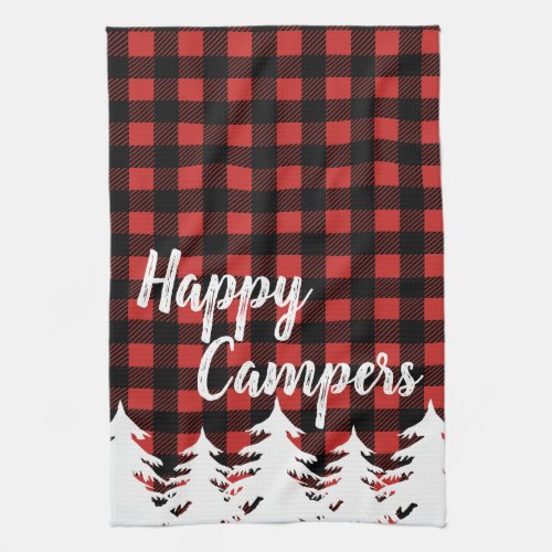 Rustic Happy Campers Buffalo Check Plaid Kitchen Towel