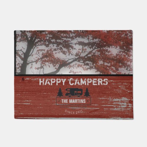 Rustic Happy Campers  Camping RV Family Name Doormat