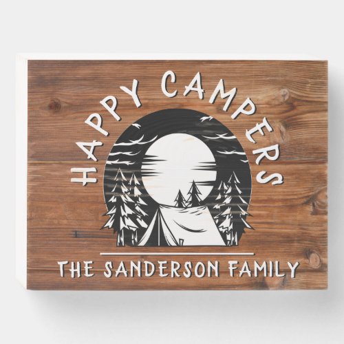 Rustic Happy Campers Family Name Camping Wooden Bo Wooden Box Sign
