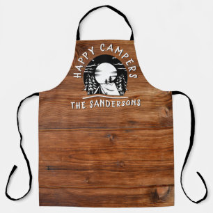 Rustic Happy Campers Family Name Tent Pine Trees Apron