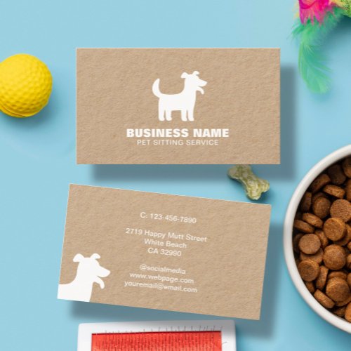 Rustic Happy Dog White Silhouette Logo Pet Service Business Card