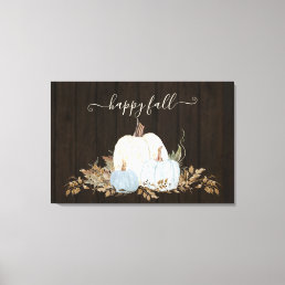 rustic happy fall dusty blue white pumpkins leaves canvas print