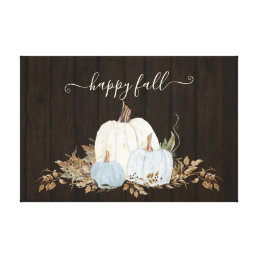 rustic happy fall dusty blue white pumpkins leaves canvas print