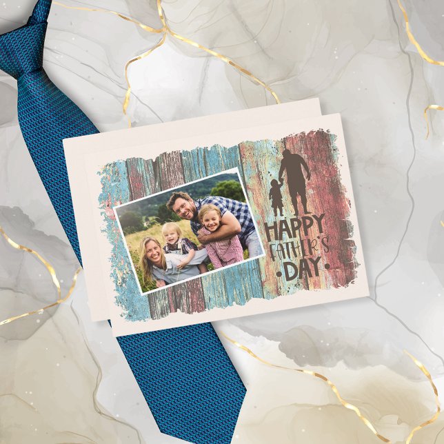 Rustic Happy Father's Day Photo Colorful Wood Card (Creator Uploaded)
