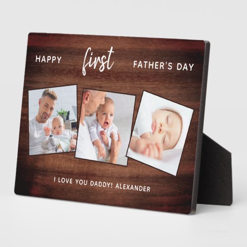 Rustic Happy First Father's Day Wooden 3 Photo Plaque - Surprise dad this fathers day with a personalized 3 photo plaque.  
"Happy FIRST Fathers Day " Personalize this dad plaque with favorite photos, message and name.. Visit our collection for the best dad father's day gifts and personalized dad gifts. COPYRIGHT © 2020 Judy Burrows, Black Dog Art - All Rights Reserved. Rustic Happy First Father's Day Wooden 3 Photo plaque