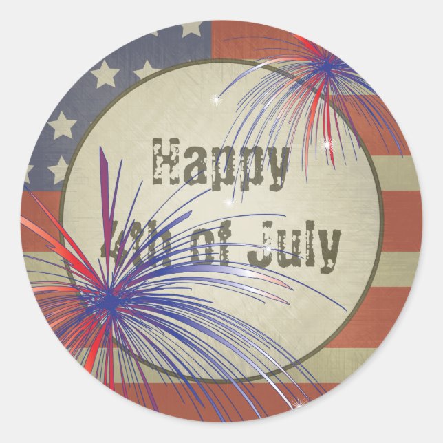Rustic Happy Fourth of July Classic Round Sticker (Front)