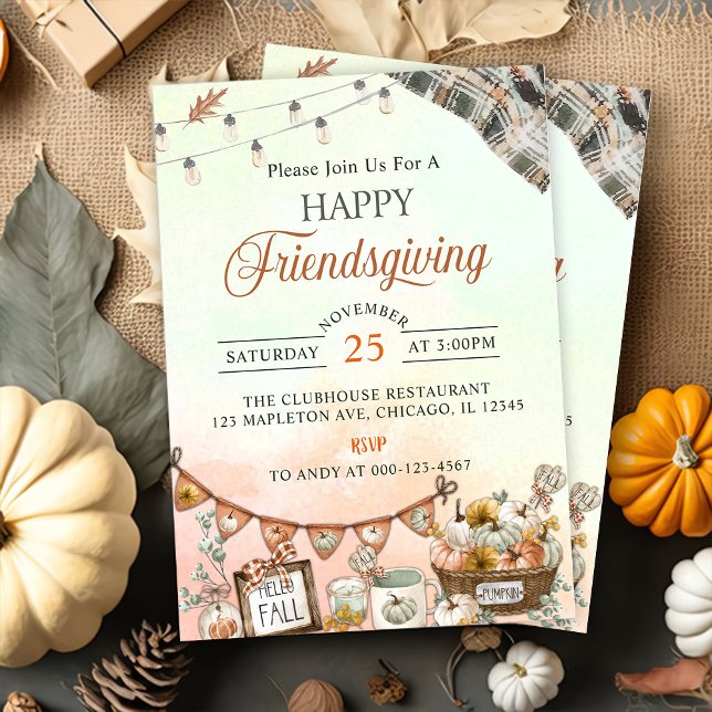 Rustic Happy Friendsgiving Pumpkin Invitation (Creator Uploaded)