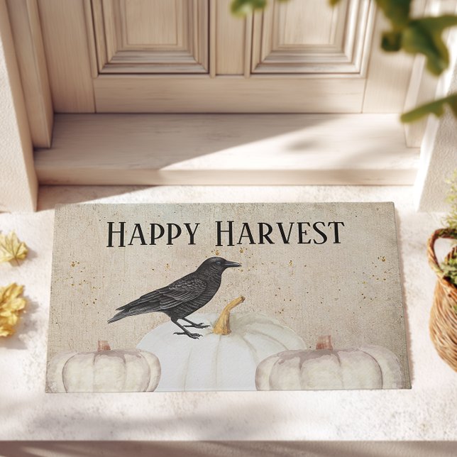 Rustic Happy Harvest Pumpkin Doormat (Happy Harvest Front Patio Welcome Mat)