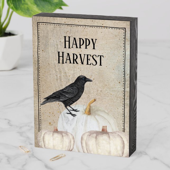 Rustic Happy Harvest Wooden Box Sign (In Situ Vertical)