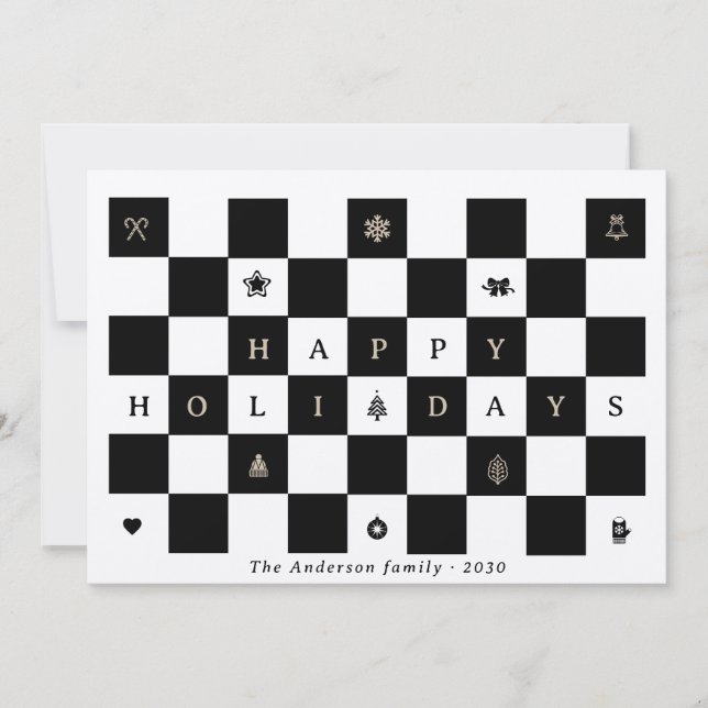 Rustic Happy Holidays Christmas Checkerboard Holiday Card (Front)