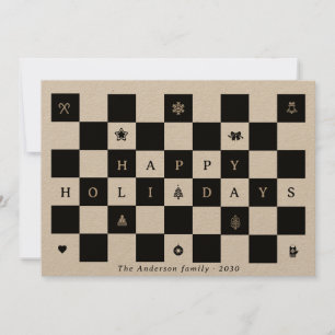 Rustic Happy Holidays Christmas Checkerboard Holiday Card