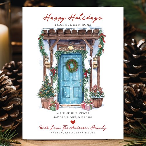 Rustic Happy Holidays New Home Door Moving  Announcement Postcard