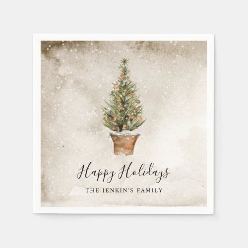 Rustic Happy Holidays Personalized Paper Coaster Napkins
