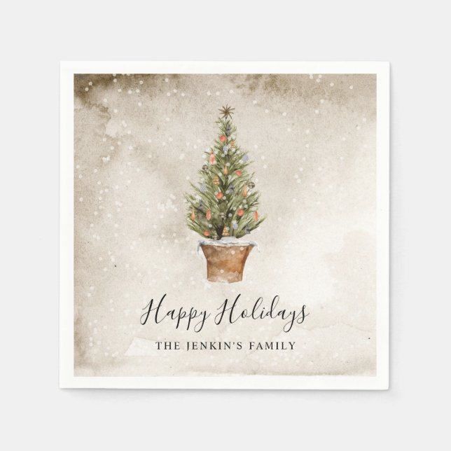 Rustic Happy Holidays Personalized Paper Coaster Napkins (Front)
