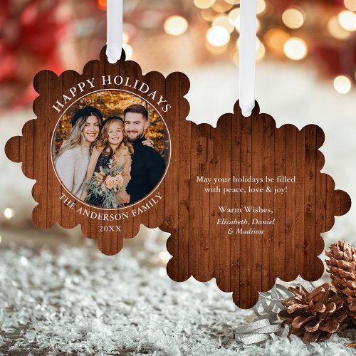 Rustic Happy Holidays Photo Ornament Card