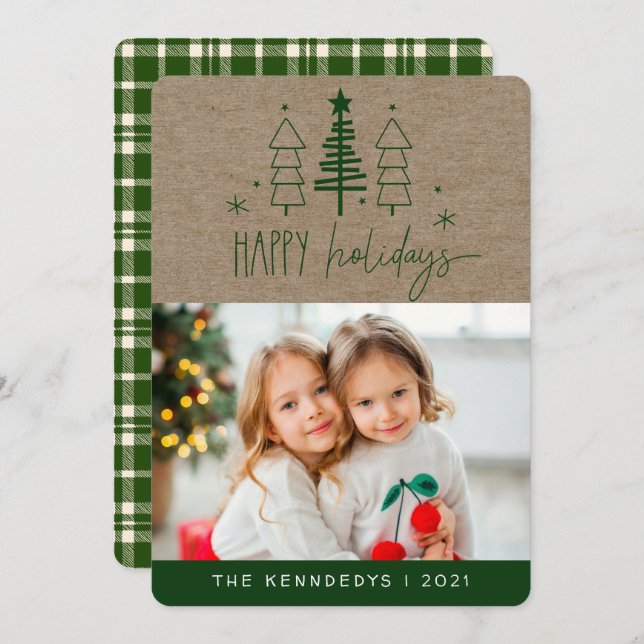 Rustic Happy Holidays Photo Plaid Christmas Card  (Front/Back)