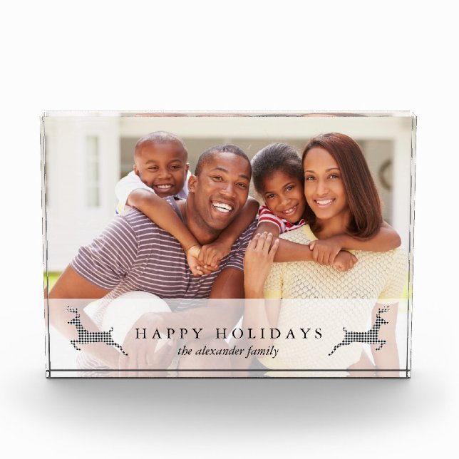 Rustic Happy Holidays Photo with Deer Photo Block (Front)