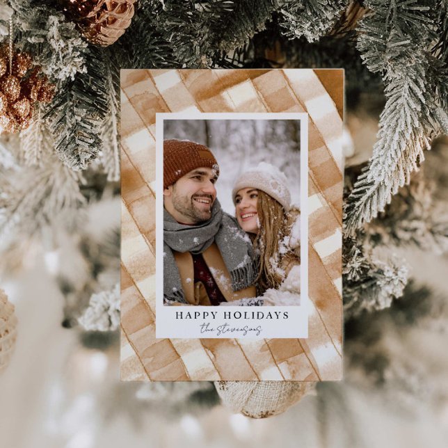 Rustic Happy Holidays Plaid Photo Card (Creator Uploaded)