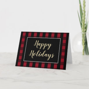 Rustic Happy Holidays Red And Black Plaid Blank Card