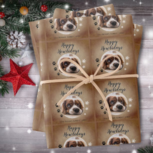 Rustic Happy Howlidays Dog Photo Christmas Holiday Wrapping Paper Sheets