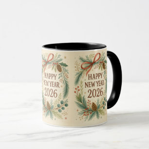 rustic happy new year 2026 coffee mug